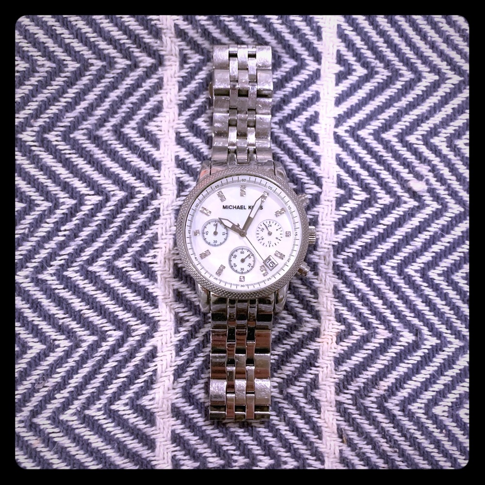 Michael Kors Silver Watch with Pearl Face